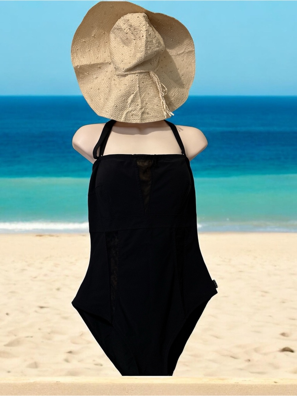 SHAN Black One-Piece Halter Swim Suit